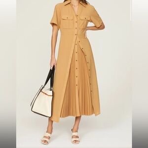 A.L.C Florence midi tan pleated dress with button from detail NWT